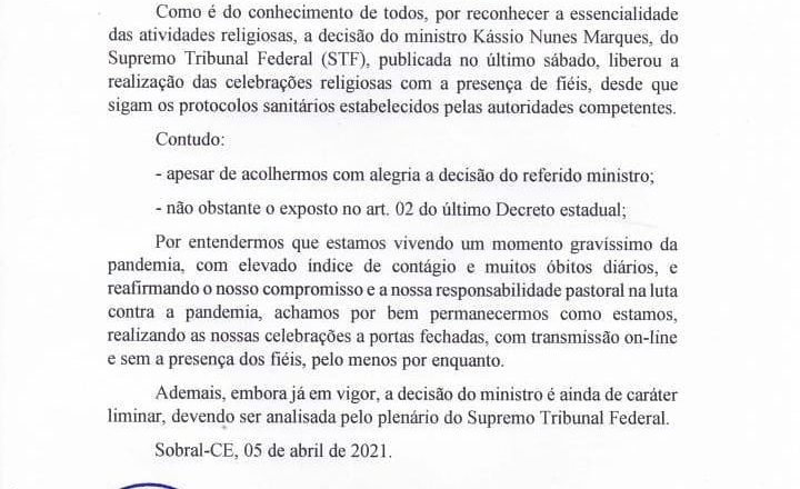 Comunicado sobre a decisão do Ministro Kássio Nunes Marques